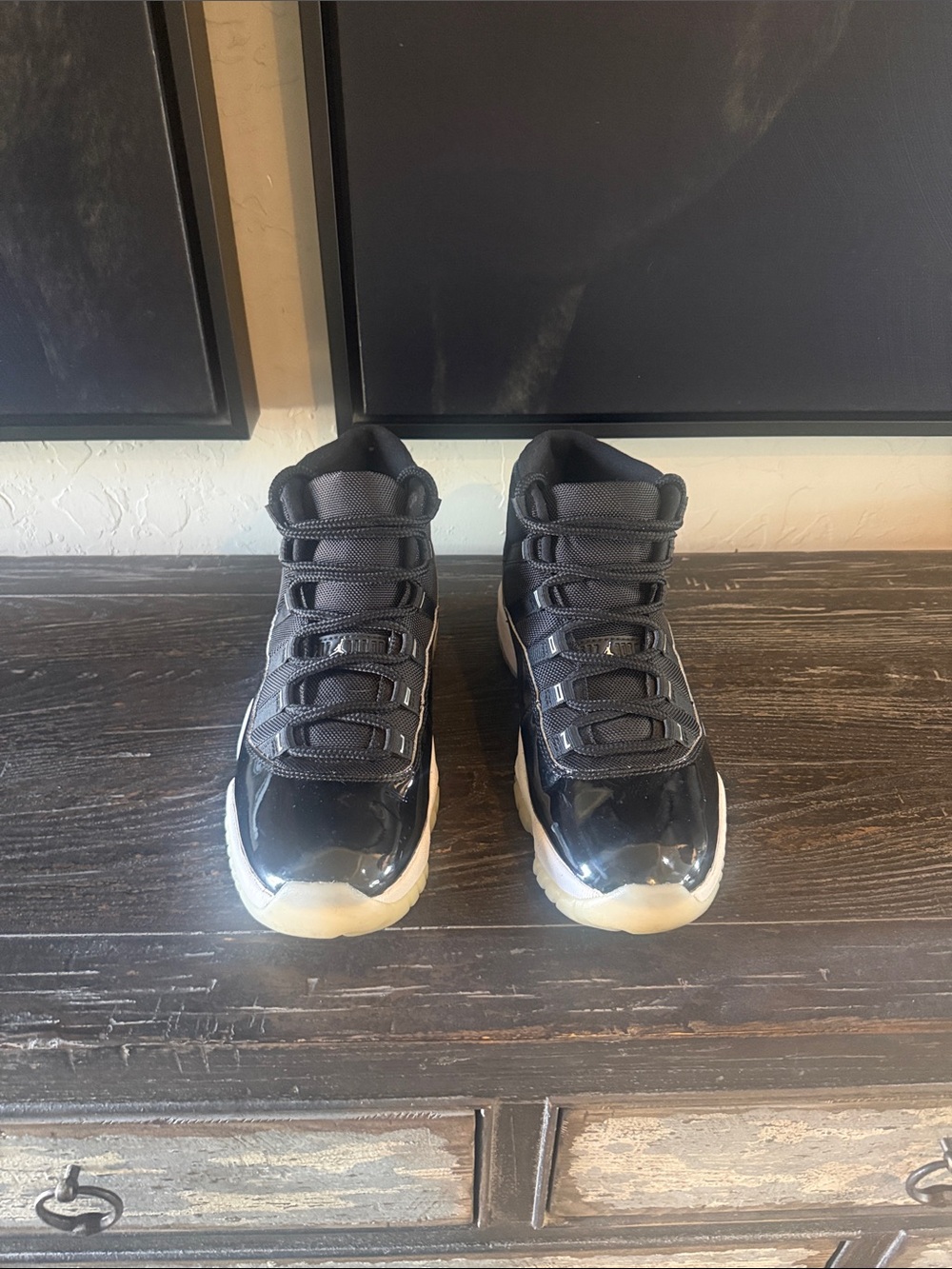 Jordan Black Patent Leather High-Top Sneakers with Icy Sole